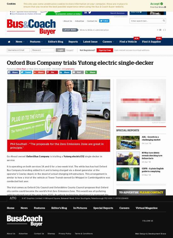 Oxford Bus Company trials Yutong electric single-decker